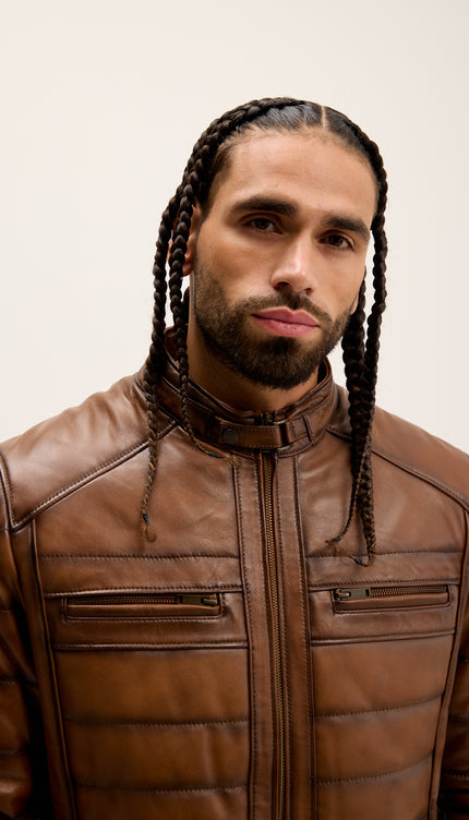 Roadster Stepplederjacke - Braunton