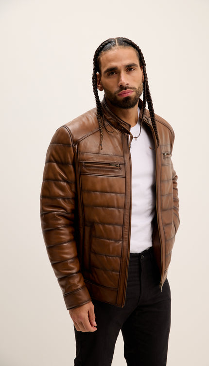 Roadster Stepplederjacke - Braunton