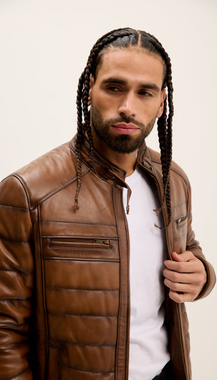 Roadster Stepplederjacke - Braunton