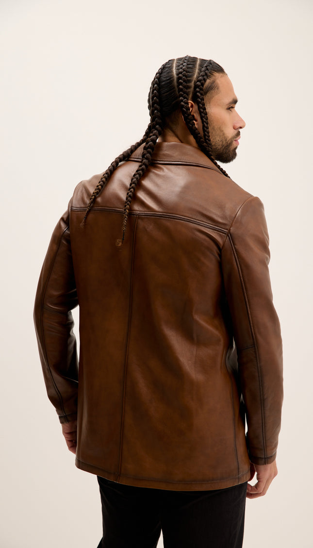 Genuine Leather Car Coat - Brown Tint
