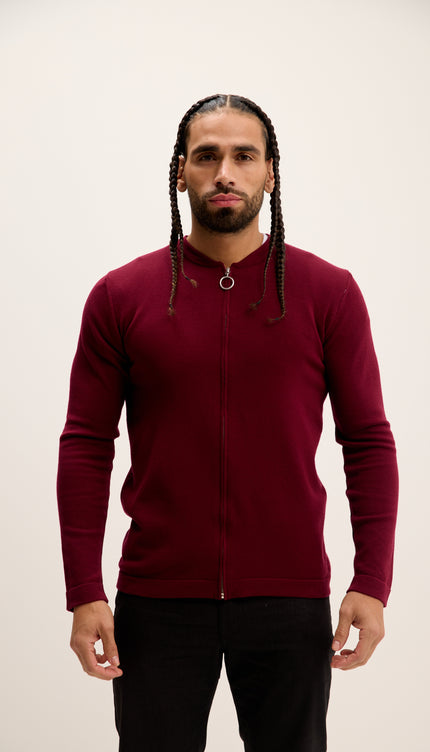 Full Zip Closure Cardigan - Burgundy