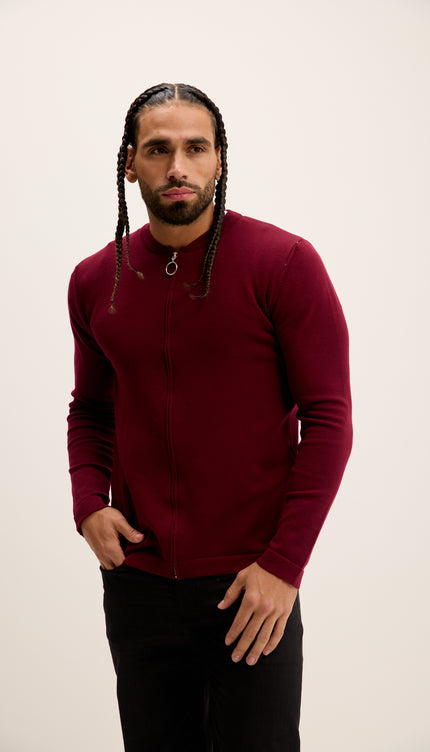 Full Zip Closure Cardigan - Burgundy
