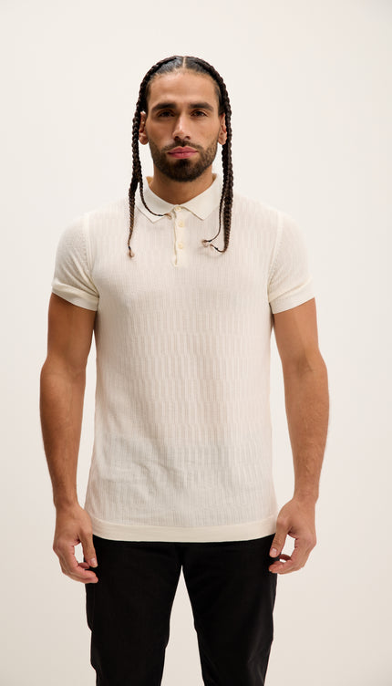 Short Sleeve Textured Polo Shirt - Ecru