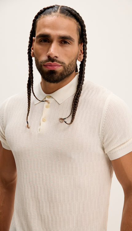 Short Sleeve Textured Polo Shirt - Ecru