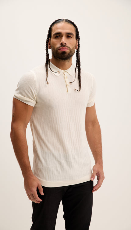 Short Sleeve Textured Polo Shirt - Ecru