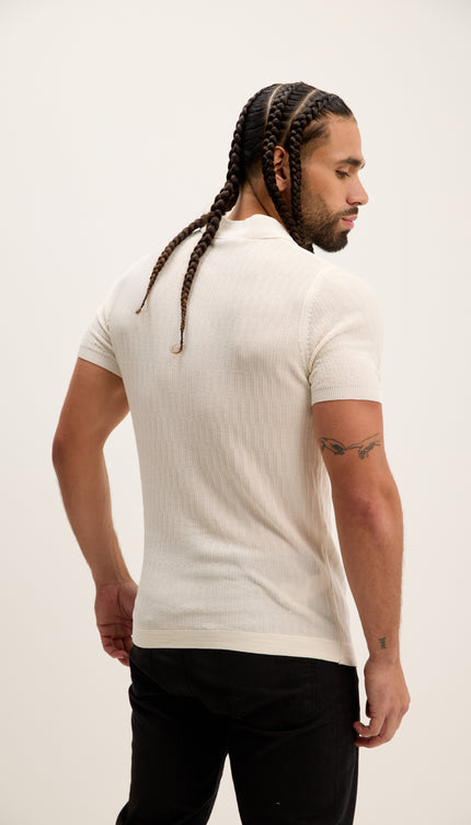 Short Sleeve Textured Polo Shirt - Ecru