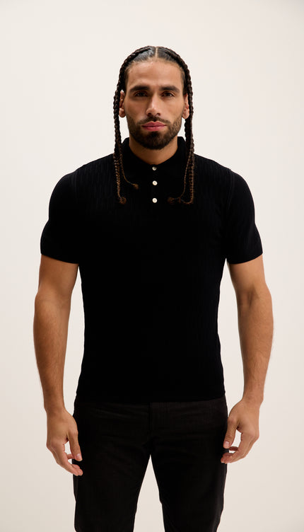Short Sleeve Textured Polo Shirt - Black
