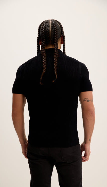 Short Sleeve Textured Polo Shirt - Black