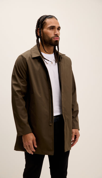 Long Lightweight Windbreaker Coat - Khaki
