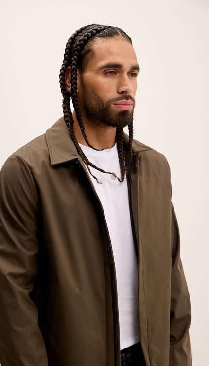 Long Lightweight Windbreaker Coat - Khaki