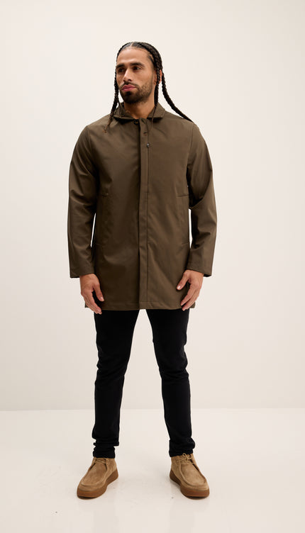 Long Lightweight Windbreaker Coat - Khaki