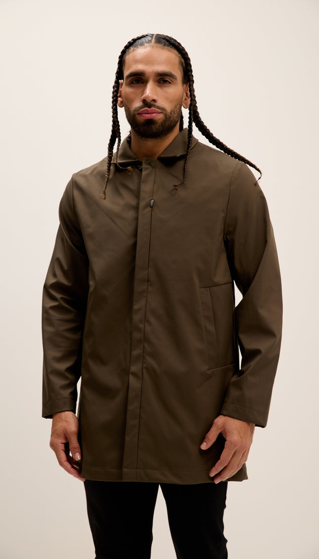 Long Lightweight Windbreaker Coat - Khaki