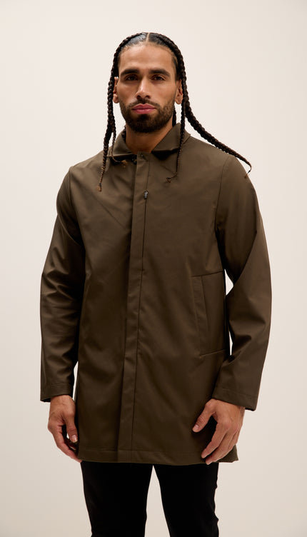 Long Lightweight Windbreaker Coat - Khaki