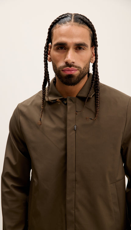Long Lightweight Windbreaker Coat - Khaki