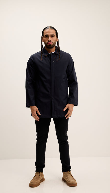 Long Lightweight Windbreaker Coat - Navy