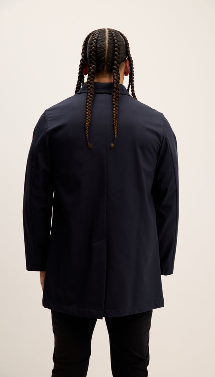 Long Lightweight Windbreaker Coat - Navy