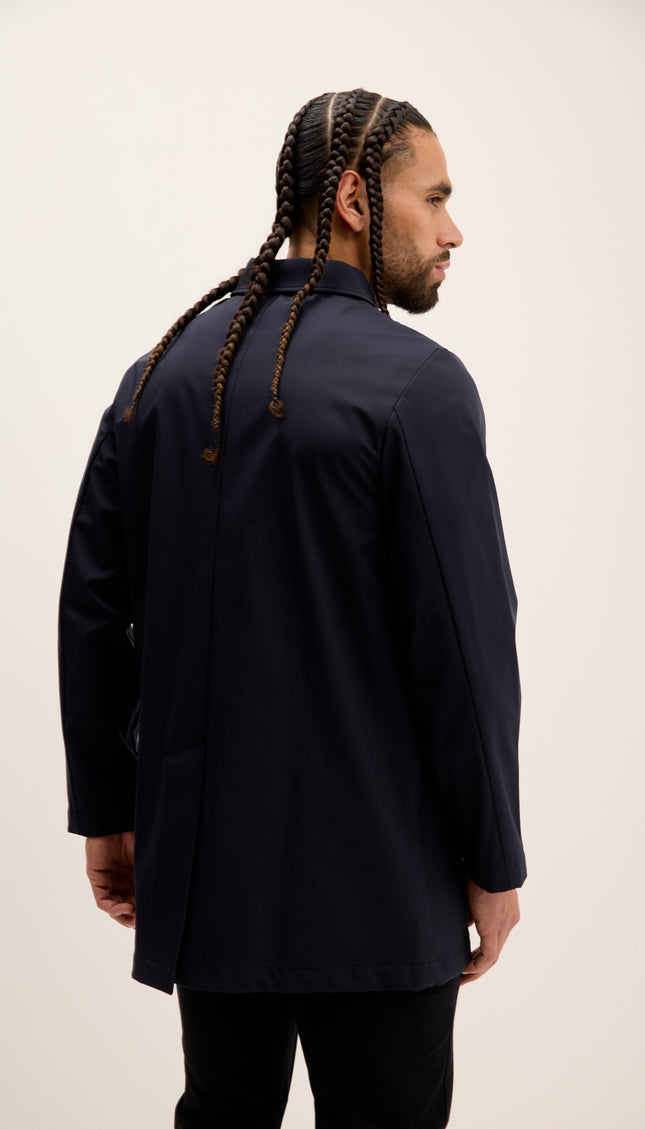 Long Lightweight Windbreaker Coat - Navy