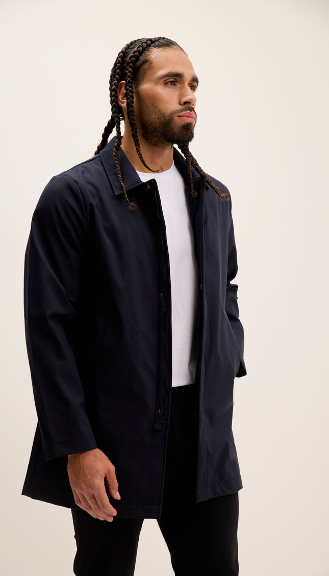 Long Lightweight Windbreaker Coat - Navy