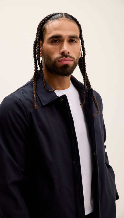 Long Lightweight Windbreaker Coat - Navy