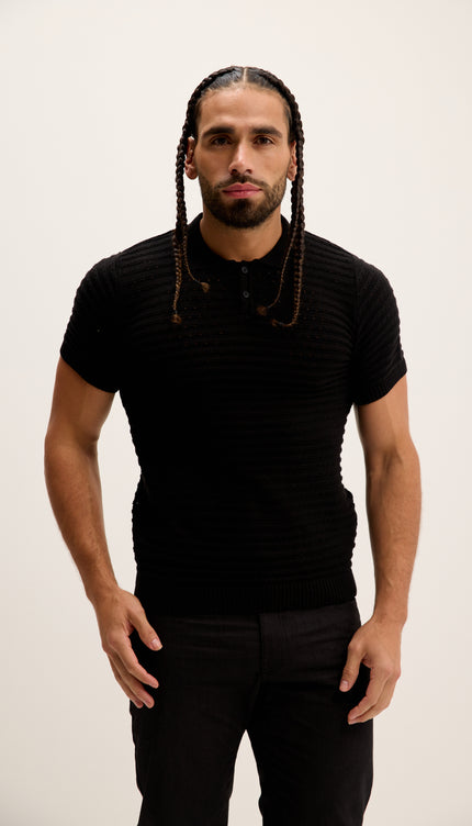 Polo-Shirt mit Ösen, Kurzarm – Schwarz