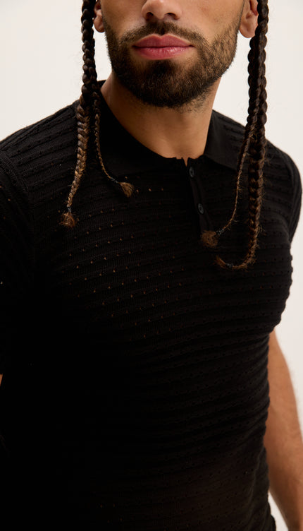 Polo-Shirt mit Ösen, Kurzarm – Schwarz