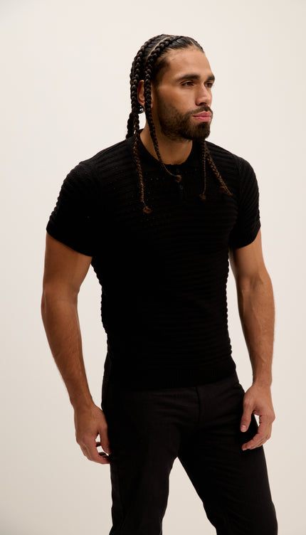 Polo-Shirt mit Ösen, Kurzarm – Schwarz