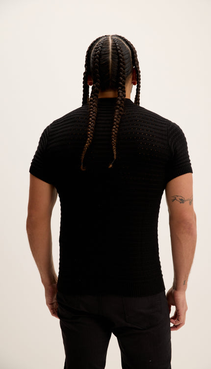 Polo-Shirt mit Ösen, Kurzarm – Schwarz