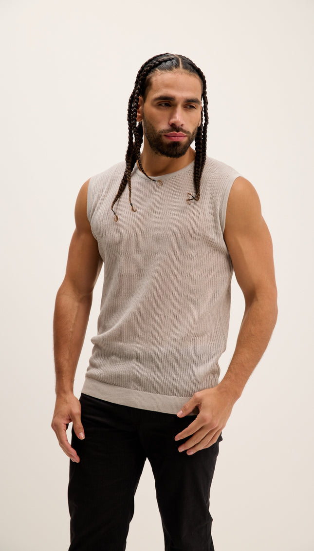 Crew Neck Mesh Tank Top - Grey