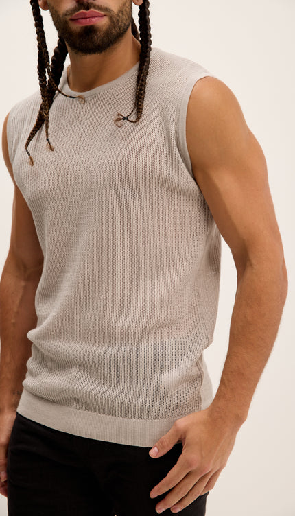 Crew Neck Mesh Tank Top - Grey