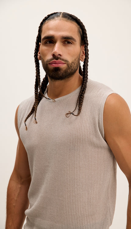 Crew Neck Mesh Tank Top - Grey