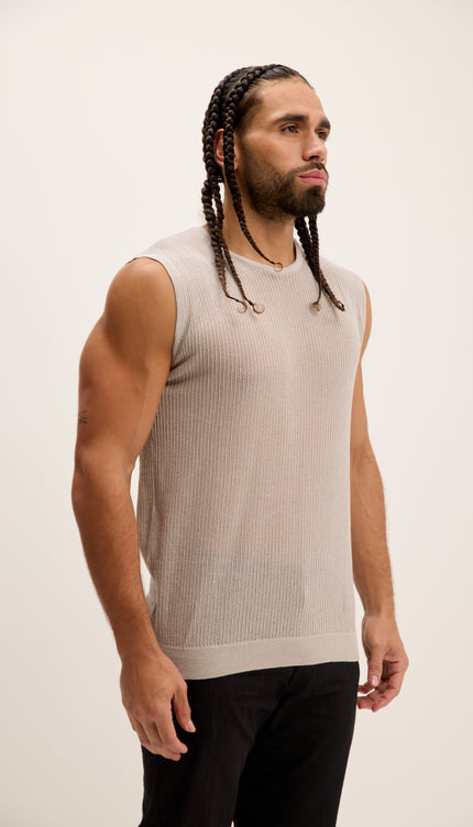 Crew Neck Mesh Tank Top - Grey
