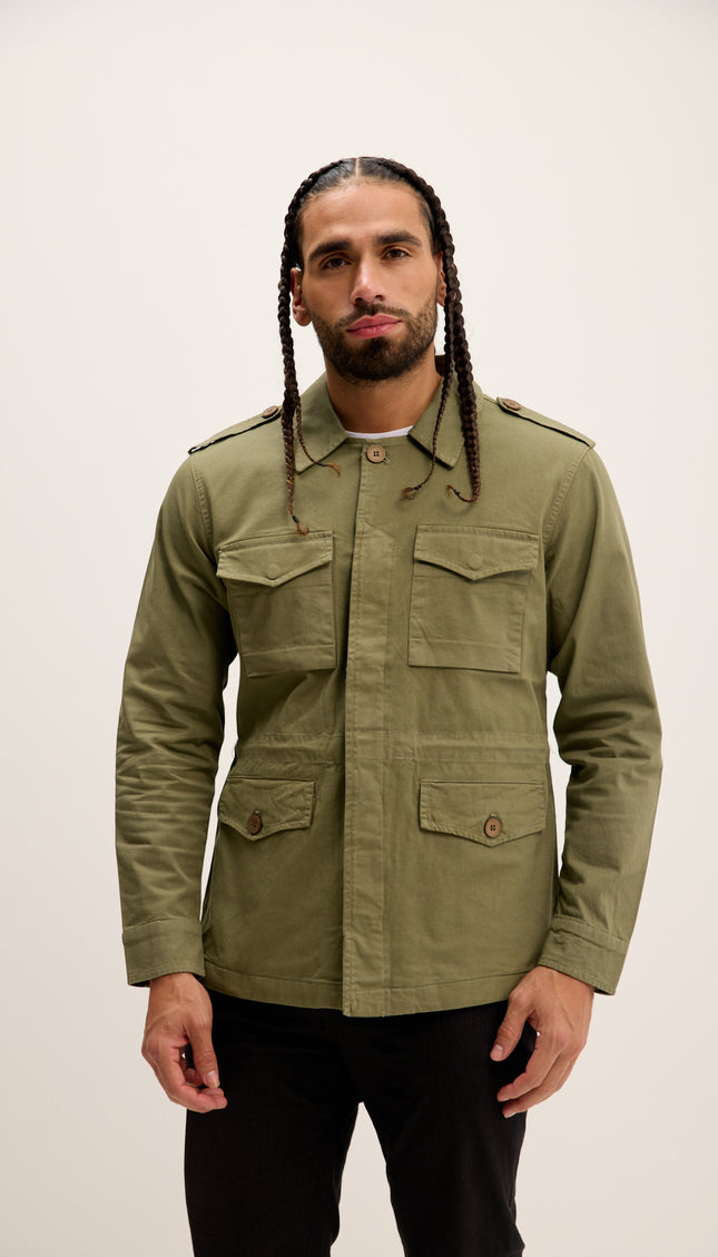 Cotton Fitted Utility Jacket - Khaki