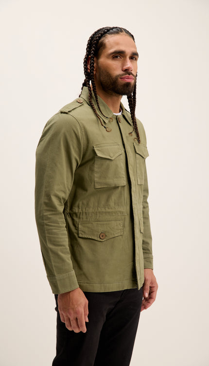 Cotton Fitted Utility Jacket - Khaki