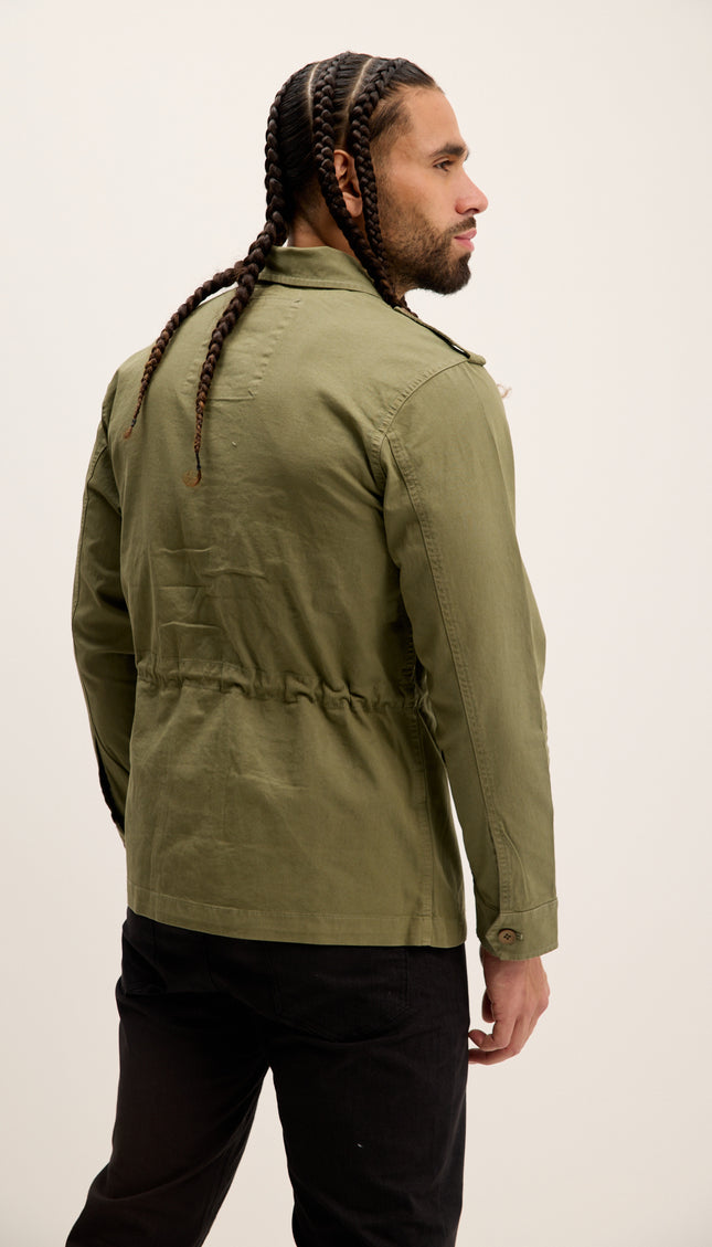 Cotton Fitted Utility Jacket - Khaki