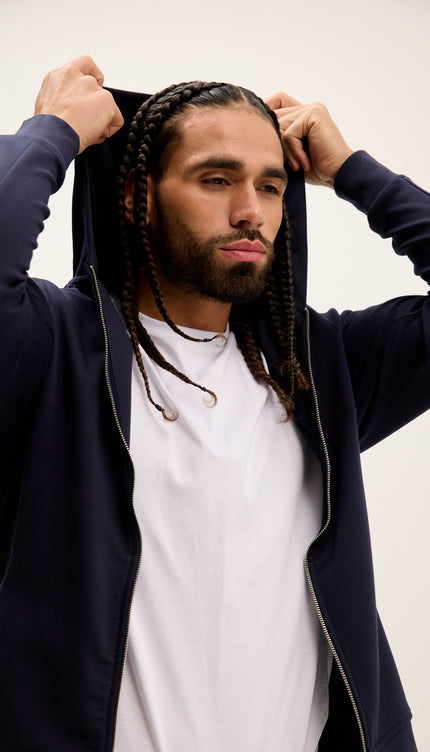 Kapuzenjacke mit doppeltem Reißverschluss – Marineblau