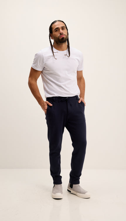 Tapered Drawstring Casual Pants - Navy