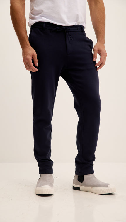 Tapered Drawstring Casual Pants - Navy