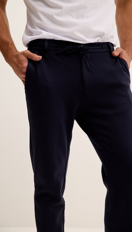 Tapered Drawstring Casual Pants - Navy