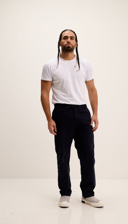 Relaxed Drawstring Casual Cotton Pants - Navy