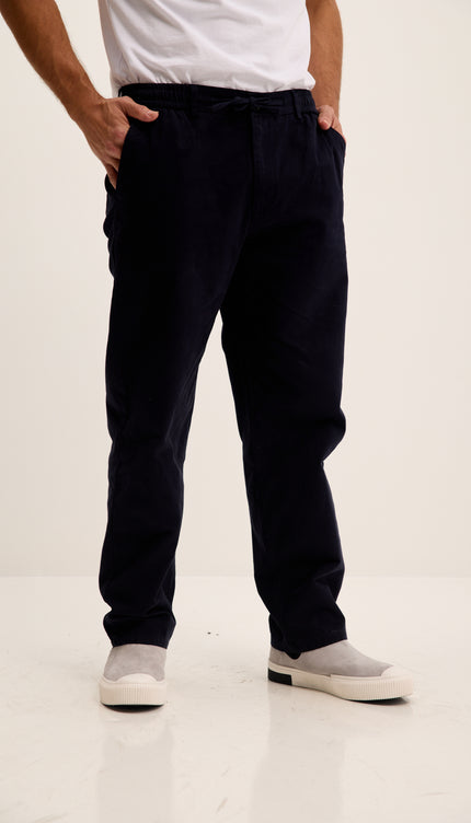 Relaxed Drawstring Casual Cotton Pants - Navy
