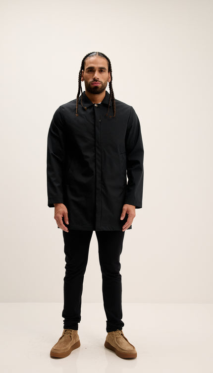 Long Lightweight Windbreaker Coat - Black
