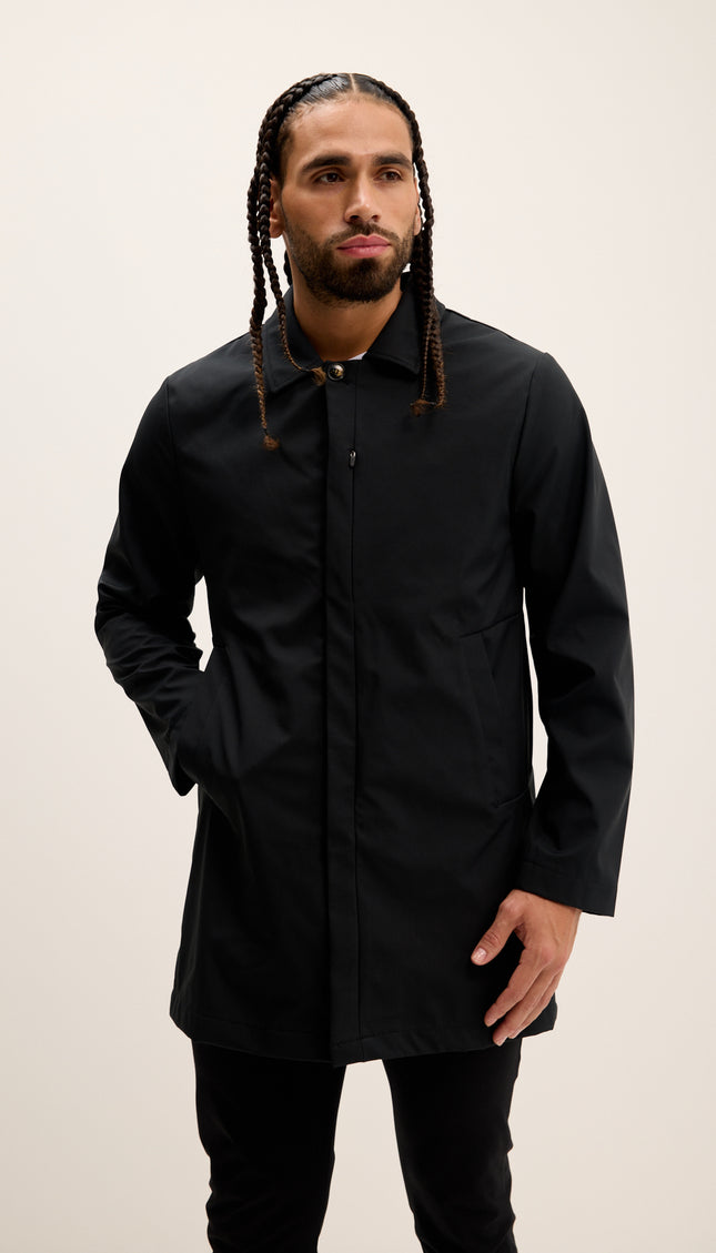 Long Lightweight Windbreaker Coat - Black