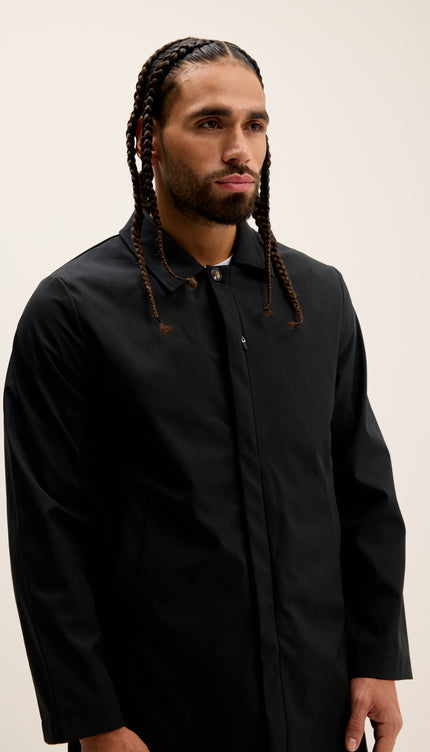 Long Lightweight Windbreaker Coat - Black