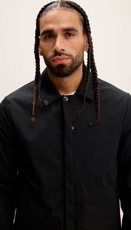 Long Lightweight Windbreaker Coat - Black