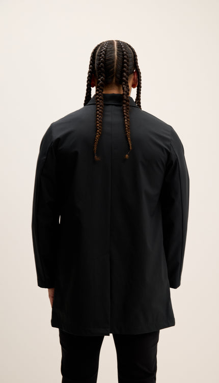 Long Lightweight Windbreaker Coat - Black