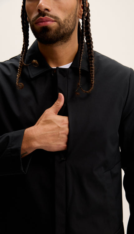 Long Lightweight Windbreaker Coat - Black