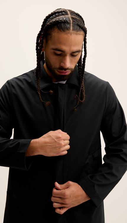 Long Lightweight Windbreaker Coat - Black