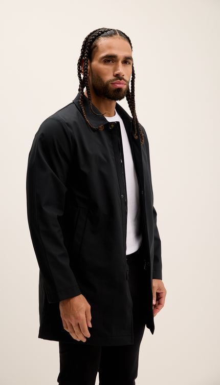 Long Lightweight Windbreaker Coat - Black