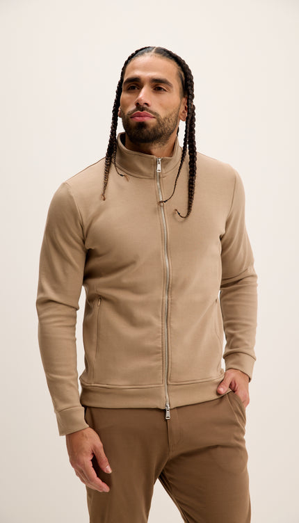 Double Zip Trainer Jacket - Beige