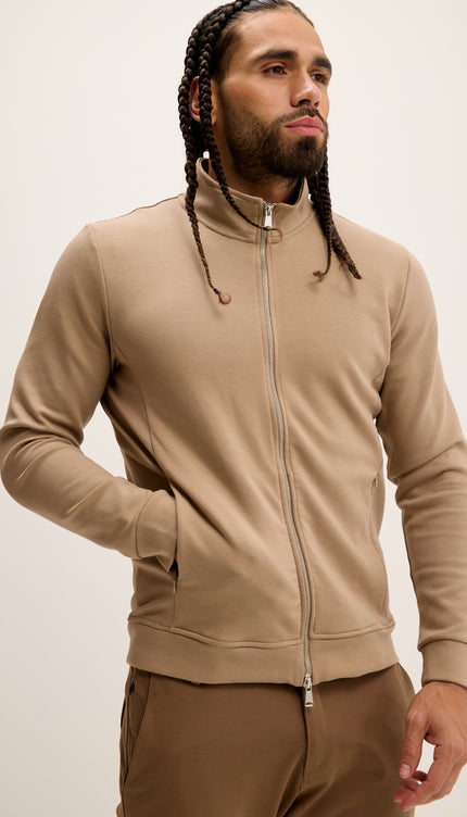 Double Zip Trainer Jacket - Beige